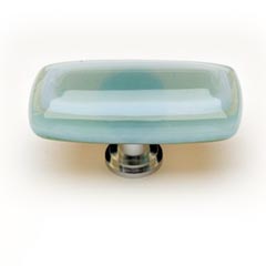 Sietto [LK-103-PC] Handmade Glass Cabinet Knob - Stratum - Long - Spruce Green - Polished Chrome Base - 2&quot; L x 1&quot; W