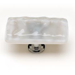 Sietto [LK-204-SN] Handmade Glass Cabinet Knob - Glacier - Long - Blue-Grey - Satin Nickel Base - 2" L x 1" W