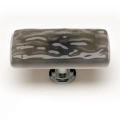 Sietto [LK-206-SN] Handmade Glass Cabinet Knob - Glacier - Long - Silver Grey - Satin Nickel Base - 2" L x 1" W