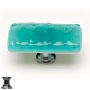 Sietto [LK-207-PC] Handmade Glass Cabinet Knob - Glacier - Long - Aqua - Polished Chrome Base - 2" L x 1" W