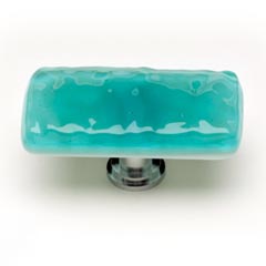 Sietto [LK-207-SN] Handmade Glass Cabinet Knob - Glacier - Long - Aqua - Satin Nickel Base - 2" L x 1" W