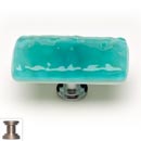 Sietto [LK-207-SN] Handmade Glass Cabinet Knob - Glacier - Long - Aqua - Satin Nickel Base - 2" L x 1" W