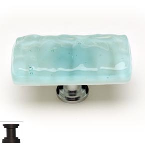 Sietto [LK-208-ORB] Handmade Glass Cabinet Knob - Glacier - Long - Light Aqua - Oil Rubbed Bronze Base - 2" L x 1" W