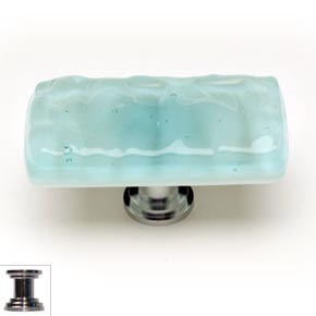 Sietto [LK-208-PC] Handmade Glass Cabinet Knob - Glacier - Long - Light Aqua - Polished Chrome Base - 2" L x 1" W