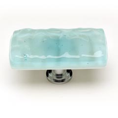Sietto [LK-208-PC] Handmade Glass Cabinet Knob - Glacier - Long - Light Aqua - Polished Chrome Base - 2" L x 1" W
