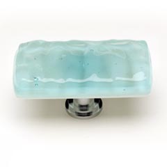 Sietto [LK-208-SN] Handmade Glass Cabinet Knob - Glacier - Long - Light Aqua - Satin Nickel Base - 2" L x 1" W