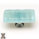 Sietto [LK-208-SN] Handmade Glass Cabinet Knob - Glacier - Long - Light Aqua - Satin Nickel Base - 2" L x 1" W