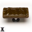 Sietto [LK-209-PC] Handmade Glass Cabinet Knob - Glacier - Long - Woodland Brown - Polished Chrome Base - 2" L x 1" W