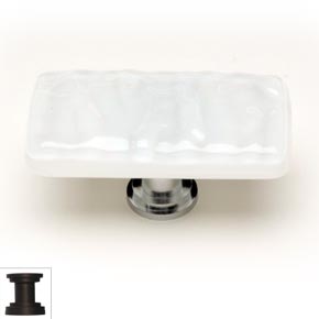 Sietto [LK-212-ORB] Handmade Glass Cabinet Knob - Glacier - Long - White - Oil Rubbed Bronze Base - 2" L x 1" W