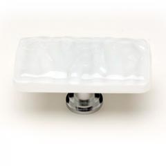 Sietto [LK-212-PC] Handmade Glass Cabinet Knob - Glacier - Long - White - Polished Chrome Base - 2" L x 1" W