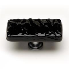 Sietto [LK-213-ORB] Handmade Glass Cabinet Knob - Glacier - Long - Black - Oil Rubbed Bronze Base - 2&quot; L x 1&quot; W