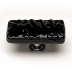 Sietto [LK-213-PC] Handmade Glass Cabinet Knob - Glacier - Long - Black - Polished Chrome Base - 2" L x 1" W