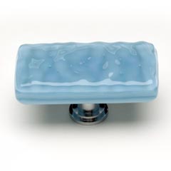 Sietto [LK-215-PC] Handmade Glass Cabinet Knob - Glacier - Long - Powder Blue - Polished Chrome Base - 2&quot; L x 1&quot; W