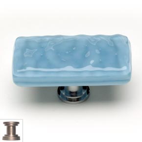 Sietto [LK-215-SN] Handmade Glass Cabinet Knob - Glacier - Long - Powder Blue - Satin Nickel Base - 2" L x 1" W