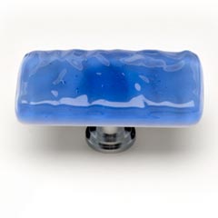 Sietto [LK-219-SN] Handmade Glass Cabinet Knob - Glacier - Long - Sky Blue - Satin Nickel Base - 2" L x 1" W