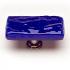 Sietto [LK-221-PC] Handmade Glass Cabinet Knob - Glacier - Long - Deep Cobalt - Polished Chrome Base - 2" L x 1" W
