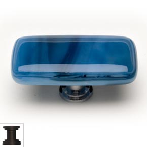 Sietto [LK-303-ORB] Handmade Glass Cabinet Knob - Cirrus - Long - Marine Blue - Oil Rubbed Bronze Base - 2" L x 1" W
