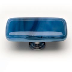 Sietto [LK-303-PC] Handmade Glass Cabinet Knob - Cirrus - Long - Marine Blue - Polished Chrome Base - 2" L x 1" W