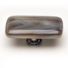 Sietto [LK-305-PC] Handmade Glass Cabinet Knob - Cirrus - Long - White w/ Brown - Polished Chrome Base - 2&quot; L x 1&quot; W