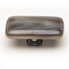Sietto [LK-305-PC] Handmade Glass Cabinet Knob - Cirrus - Long - White w/ Brown - Polished Chrome Base - 2" L x 1" W