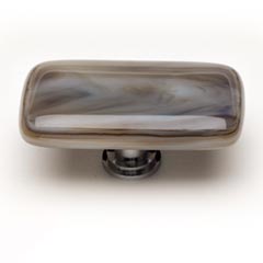 Sietto [LK-305-SN] Handmade Glass Cabinet Knob - Cirrus - Long - White w/ Brown - Satin Nickel Base - 2" L x 1" W