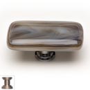 Sietto [LK-305-SN] Handmade Glass Cabinet Knob - Cirrus - Long - White w/ Brown - Satin Nickel Base - 2" L x 1" W