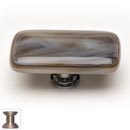 Sietto [LK-305-SN] Handmade Glass Cabinet Knob - Cirrus - Long - White w/ Brown - Satin Nickel Base - 2&quot; L x 1&quot; W