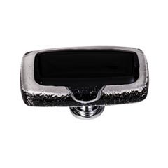 Sietto [LK-700-SN] Handmade Glass Cabinet Knob - Reflective - Long - Black - Satin Nickel Base - 2" L x 1" W