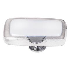 Sietto [LK-701-SN] Handmade Glass Cabinet Knob - Reflective - Long - White - Satin Nickel Base - 2" L x 1" W