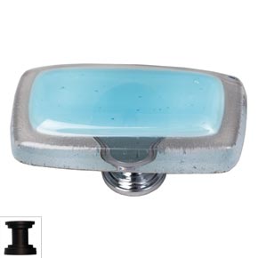 Sietto [LK-702-ORB] Handmade Glass Cabinet Knob - Reflective - Long - Light Aqua - Oil Rubbed Bronze Base - 2" L x 1" W
