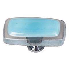 Sietto [LK-702-ORB] Handmade Glass Cabinet Knob - Reflective - Long - Light Aqua - Oil Rubbed Bronze Base - 2&quot; L x 1&quot; W