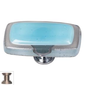 Sietto [LK-702-SN] Handmade Glass Cabinet Knob - Reflective - Long - Light Aqua - Satin Nickel Base - 2" L x 1" W