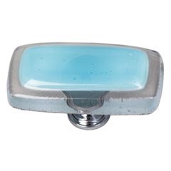 Sietto [LK-702-SN] Handmade Glass Cabinet Knob - Reflective - Long - Light Aqua - Satin Nickel Base - 2" L x 1" W