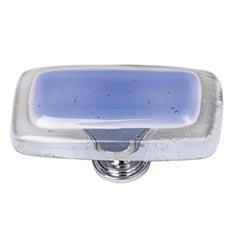 Sietto [LK-704-PC] Handmade Glass Cabinet Knob - Reflective - Long - Sky Blue - Polished Chrome Base - 2&quot; L x 1&quot; W