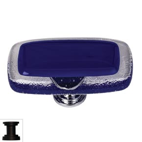 Sietto [LK-707-ORB] Handmade Glass Cabinet Knob - Reflective - Long - Deep Cobalt - Oil Rubbed Bronze Base - 2" L x 1" W