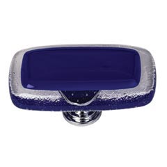 Sietto [LK-707-SN] Handmade Glass Cabinet Knob - Reflective - Long - Deep Cobalt - Satin Nickel Base - 2&quot; L x 1&quot; W