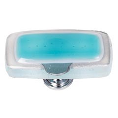 Sietto [LK-708-PC] Handmade Glass Cabinet Knob - Reflective - Long - Aqua - Polished Chrome Base - 2&quot; L x 1&quot; W