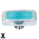 Sietto [LK-708-PC] Handmade Glass Cabinet Knob - Reflective - Long - Aqua - Polished Chrome Base - 2&quot; L x 1&quot; W