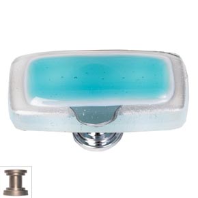 Sietto [LK-708-SN] Handmade Glass Cabinet Knob - Reflective - Long - Aqua - Satin Nickel Base - 2" L x 1" W