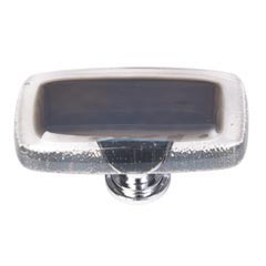 Sietto [LK-709-PC] Handmade Glass Cabinet Knob - Reflective - Long - Slate Grey - Polished Chrome Base - 2" L x 1" W