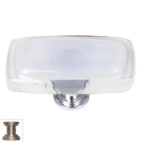 Sietto [LK-710-SN] Handmade Glass Cabinet Knob - Reflective - Long - Blue-Grey - Satin Nickel Base - 2" L x 1" W