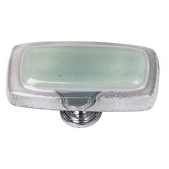 Sietto [LK-712-PC] Handmade Glass Cabinet Knob - Reflective - Long - Spruce Green - Polished Chrome Base - 2" L x 1" W