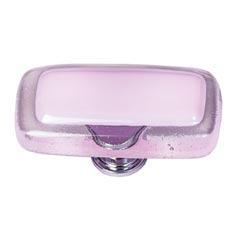 Sietto [LK-717-PC] Handmade Glass Cabinet Knob - Reflective - Long - Pink - Polished Chrome Base - 2&quot; L x 1&quot; W