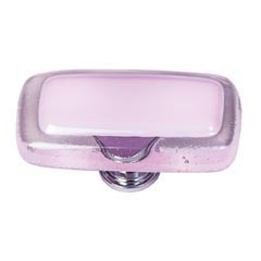 Sietto [LK-717-PC] Handmade Glass Cabinet Knob - Reflective - Long - Pink - Polished Chrome Base - 2&quot; L x 1&quot; W