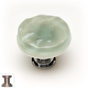 Sietto [R-201-SN] Handmade Glass Cabinet Knob - Glacier - Spruce Green - Satin Nickel Base - 1 1/4" Dia.