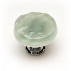 Sietto [R-201-SN] Handmade Glass Cabinet Knob - Glacier - Spruce Green - Satin Nickel Base - 1 1/4" Dia.