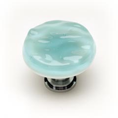 Sietto [R-208-PC] Handmade Glass Cabinet Knob - Glacier - Light Aqua - Polished Chrome Base - 1 1/4" Dia.