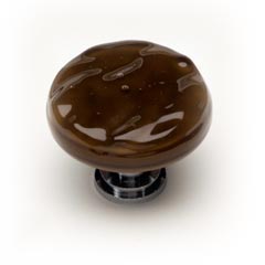 Sietto [R-209-PC] Handmade Glass Cabinet Knob - Glacier - Woodland Brown - Polished Chrome Base - 1 1/4" Dia.