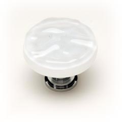 Sietto [R-212-PC] Handmade Glass Cabinet Knob - Glacier - White - Polished Chrome Base - 1 1/4&quot; Dia.