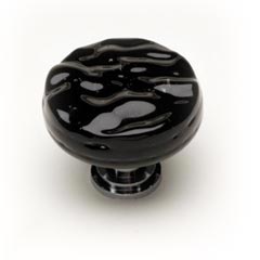 Sietto [R-213-SN] Handmade Glass Cabinet Knob - Glacier - Black - Satin Nickel Base - 1 1/4" Dia.